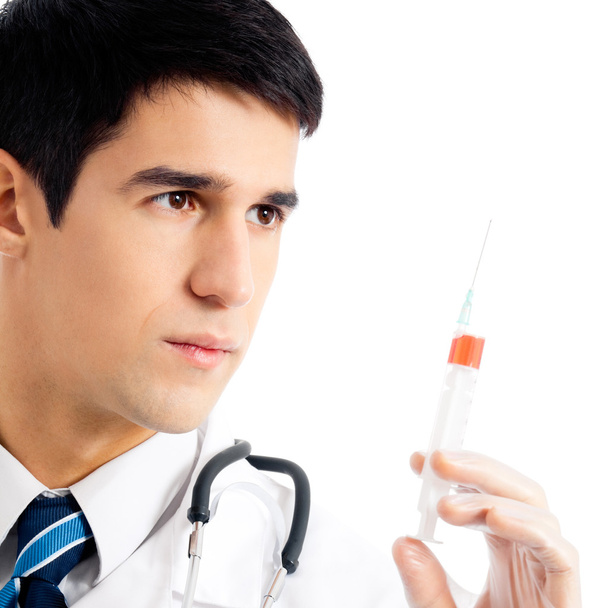 Doctor with syringe, isolated - Zdjęcie, obraz