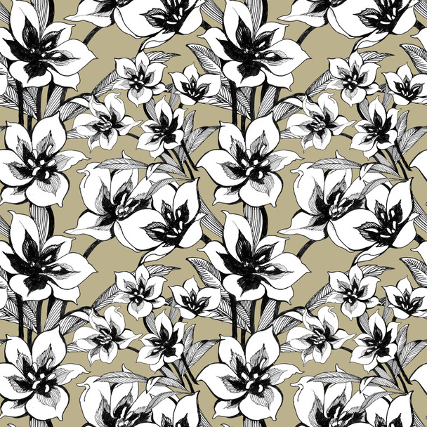Floral ink seamless pattern - Foto, Imagen
