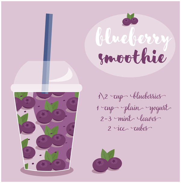Vectorillustratie van Blueberry Smoothie recept met ingrediënten. - Vector, afbeelding