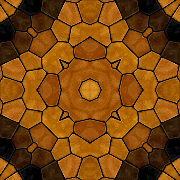temné dřevité květinové kamenné mozaiky kaleidoskop vzor bezešvé pozadí s černou spárovací - Fotografie, Obrázek