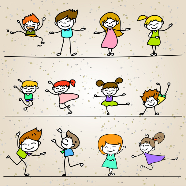 Set di mano disegno cartone animato persone felici
 - Vettoriali, immagini