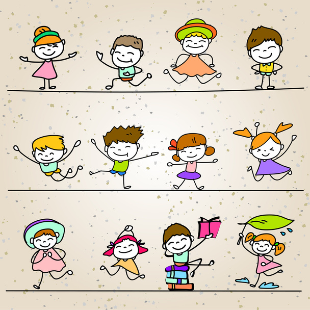 Set di mano disegno cartone animato persone felici
 - Vettoriali, immagini