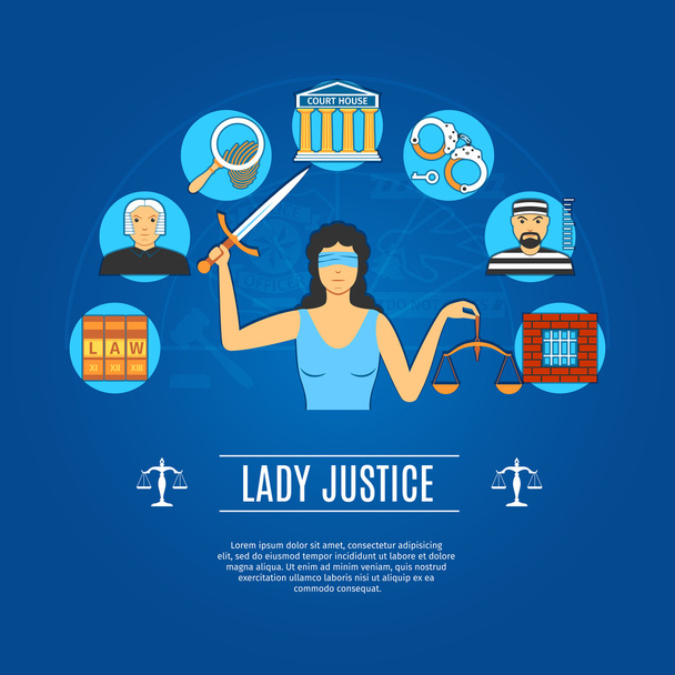 Vrouwe Justitia Concept pictogrammen - Vector, afbeelding