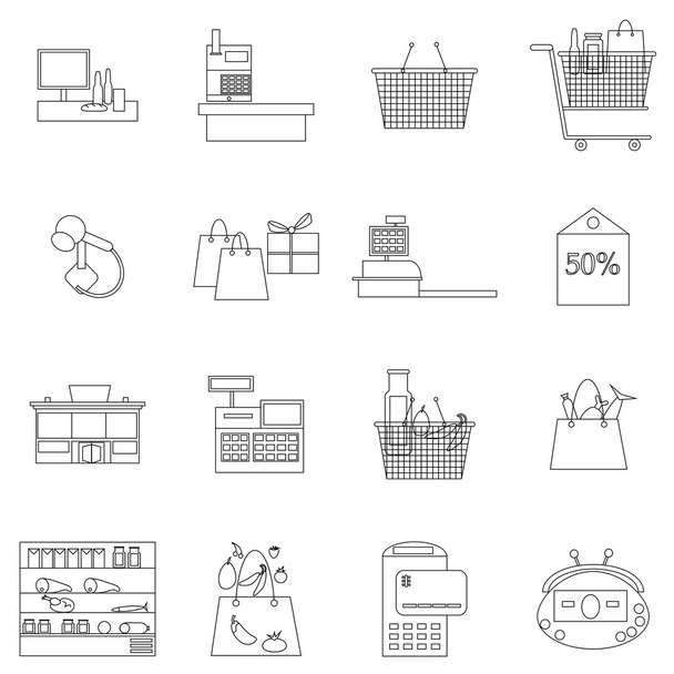 Supermarket icons set, thin line style - Διάνυσμα, εικόνα
