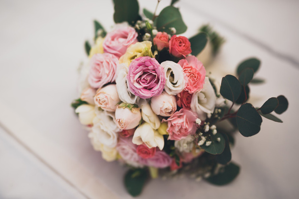 Wonderful luxury wedding bouquet of different flowers - Φωτογραφία, εικόνα