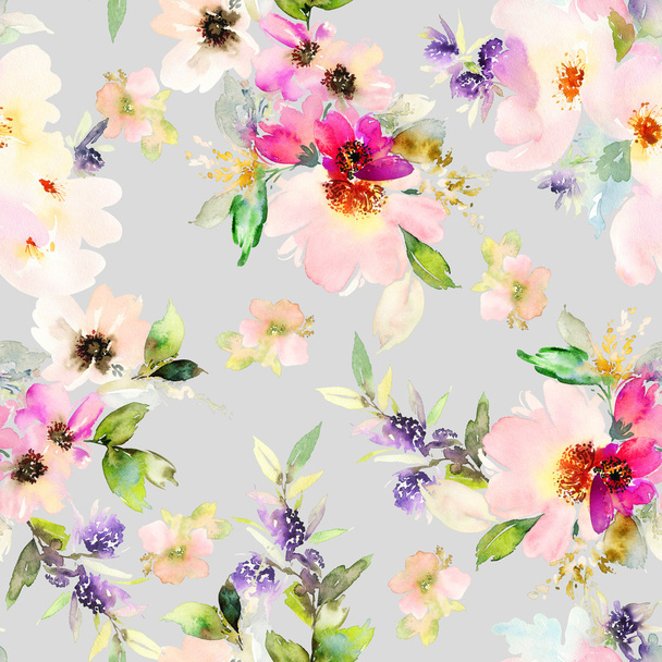 Seamless pattern with flowers watercolor - Foto, imagen