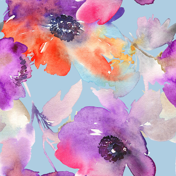 Purple watercolor flowers - Фото, изображение
