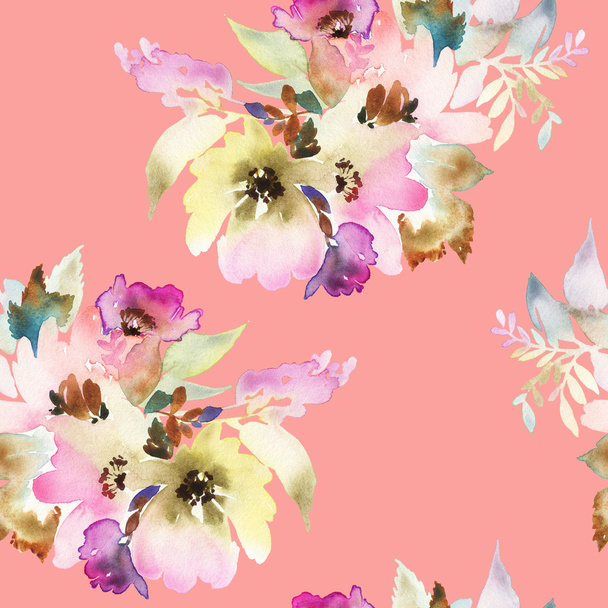 Seamless pattern with flowers watercolor - Valokuva, kuva