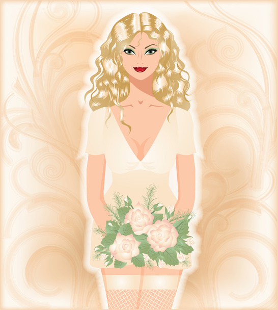 Sexy beautiful girl in wedding dress , vector illustration - Vektor, obrázek