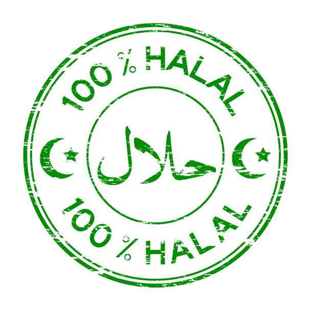 Zöld grunge 100 %-os Halal bélyegző - Vektor, kép