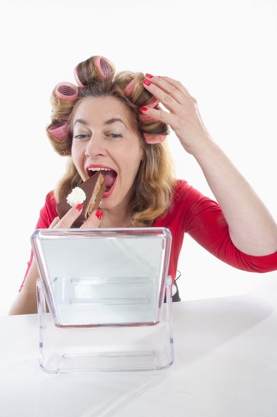 Woman with hair rollers - Photo, Image