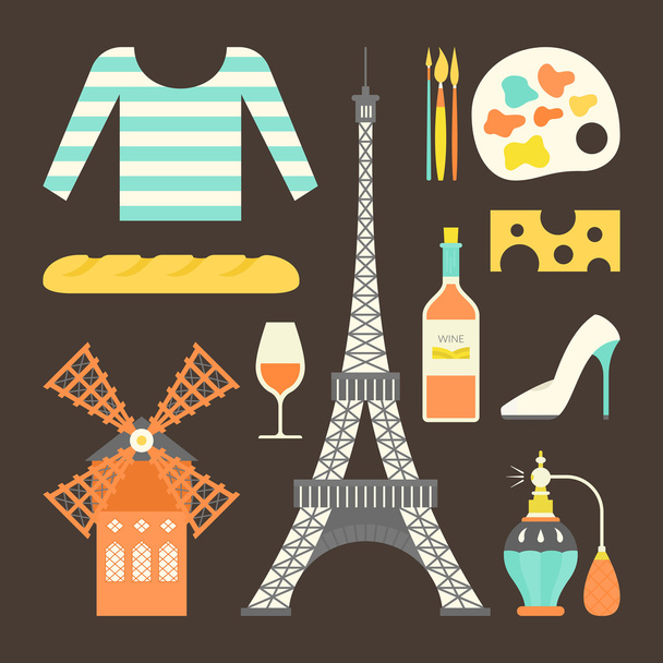Collection of french symbols  - Vector, Image
