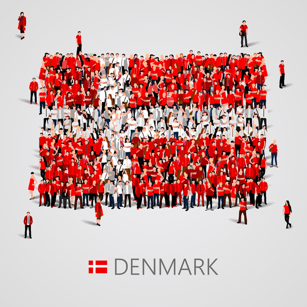 Μεγάλη ομάδα ανθρώπων σε σχήμα σημαία Δανίας. - Διάνυσμα, εικόνα