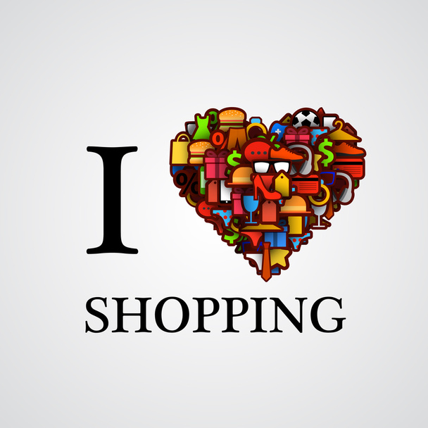 I love shopping, font type with heart sign. - ベクター画像