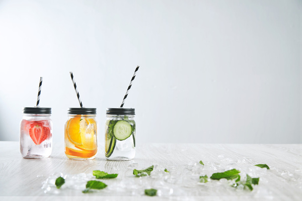 rustic jars with lemonades - Foto, imagen