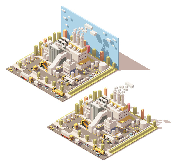 Vektorové izometrické tovární budovy s ikonou kouření dýmky - Vektor, obrázek