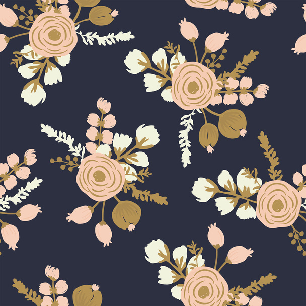 Rosa Blush Noisette. Hand drawn seamless modern floral pattern - Vector, Image