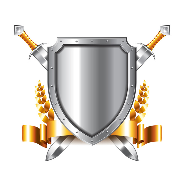 Escudo de armas con espadas aisladas sobre vector blanco
 - Vector, Imagen