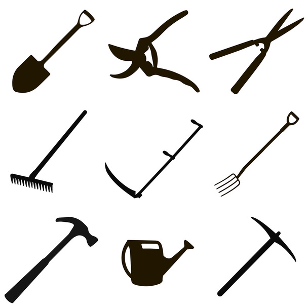 conjunto de herramientas de jardinería
 - Vector, imagen