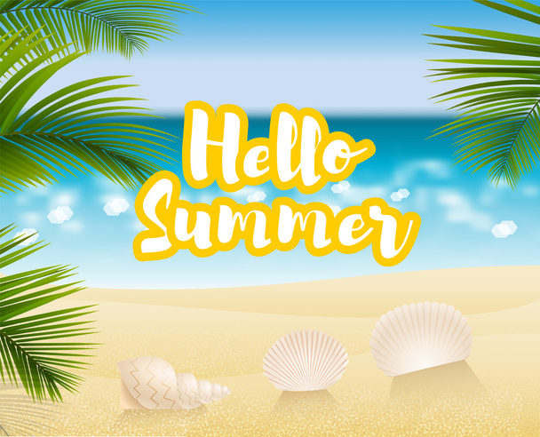 Hello summer. Sandy beach cost - Vector, Image