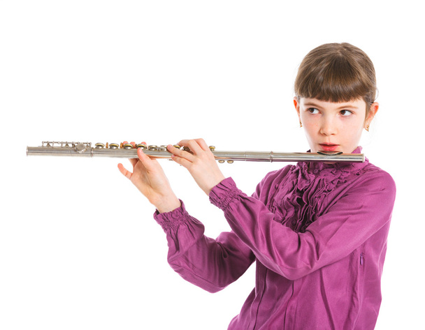 Enine flüt çalan kız - Fotoğraf, Görsel