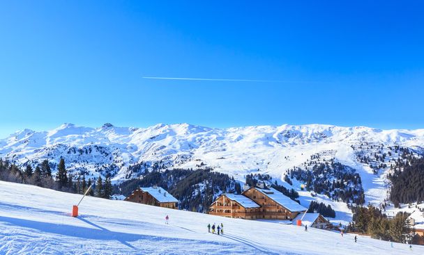 Skiers on the slopes of the ski resort of Meribel. France - Photo, Image