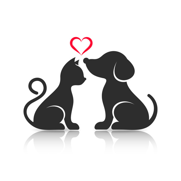 Lindo gato y perro siluetas
 - Vector, imagen