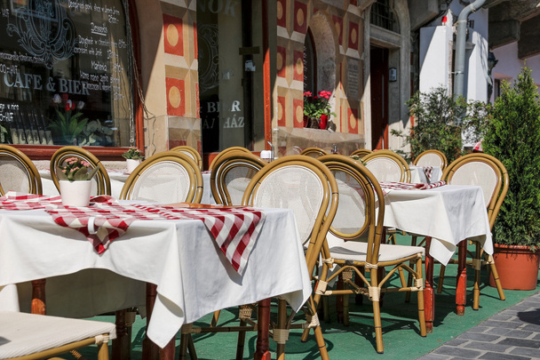 Cafe terrace in small European city. Budapest, Hungary. - Фото, зображення