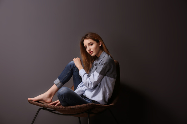 young woman in shirt and jeans  - Φωτογραφία, εικόνα