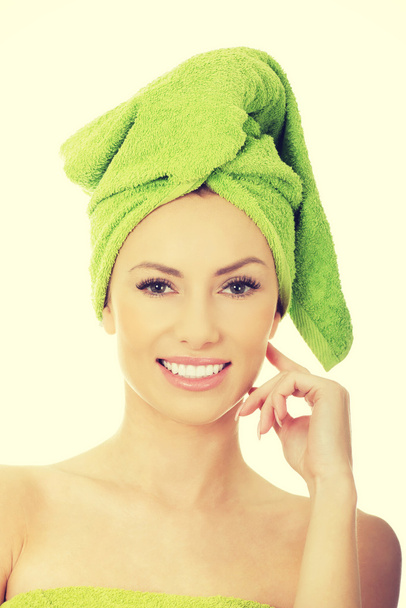 Beauty woman with turban towel. - Foto, afbeelding