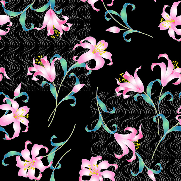Japanese style lily pattern - Wektor, obraz