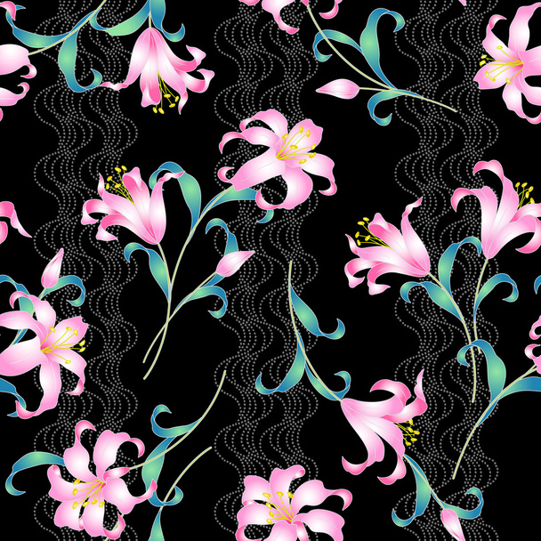 Japanese style lily pattern - Vector, Image