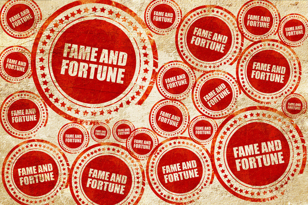 fame and fortune, red stamp on a grunge paper texture - Valokuva, kuva