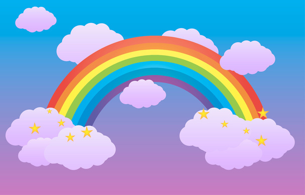 Vector illustration. Rainbow in the sky among the clouds. - Vector, Image