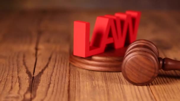 Wooden gavel with Law sign - Footage, Video