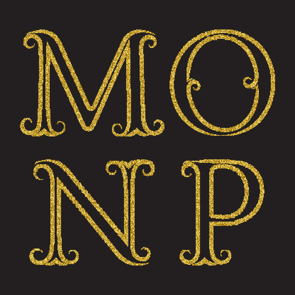 m, n, o, p goldene glitzernde Buchstaben - Vektor, Bild