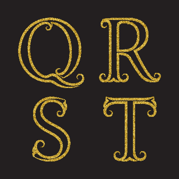 q, r, s, t goldene glitzernde Buchstaben - Vektor, Bild