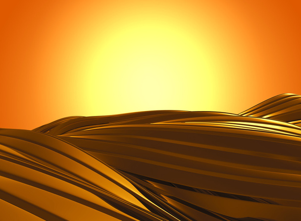 3d візуалізація сучасного розкішного блискучого хвилястого золота на золотому градієнтному фоні
. - Фото, зображення