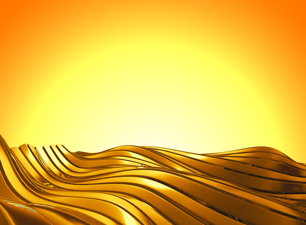 3d renderização moderna luxo brilhante ondulado dourado no fundo gradiente dourado
. - Foto, Imagem