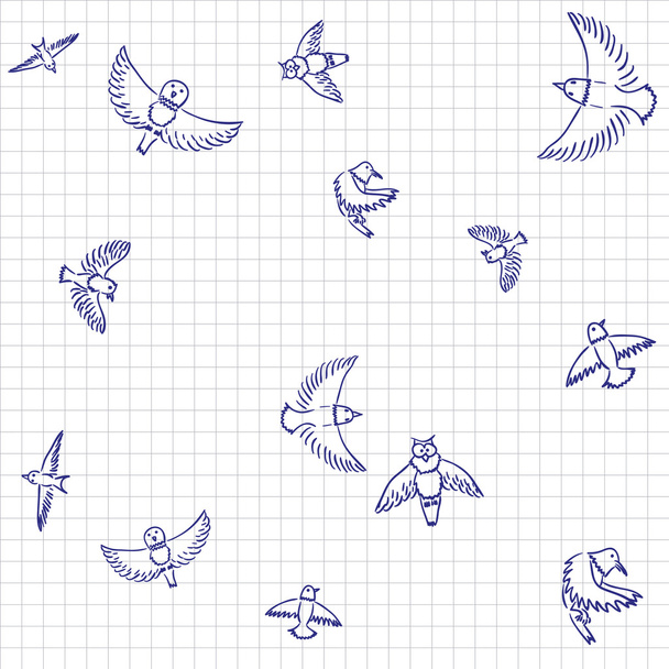 Ptaki atrament na papierze - wektor wzór. - Wektor, obraz