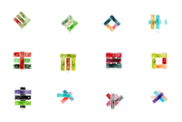 Colección de diseños de infografías de negocios geométricas de papel brillante
 - Vector, Imagen