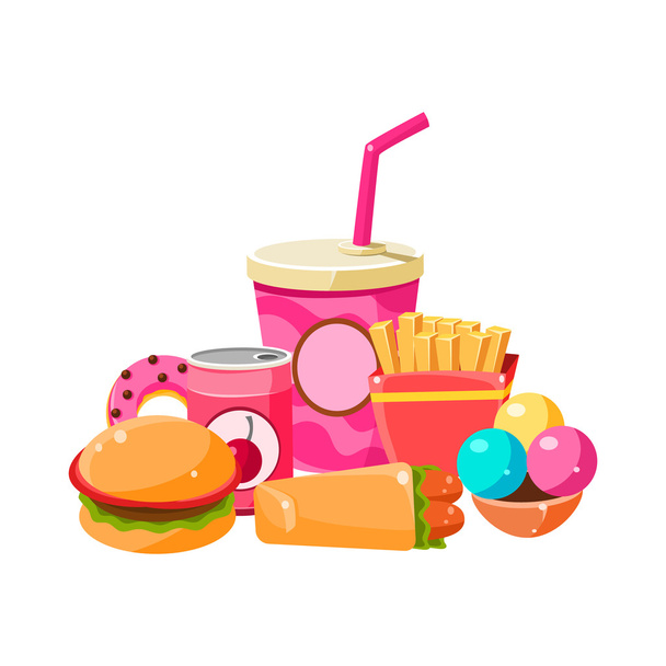 Fast Food Collection Colorful Illustration - Vector, Image
