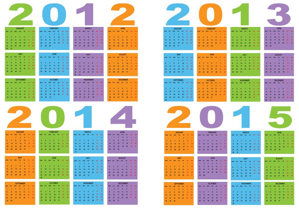 kalender van 2012 naar 2015 - Vector, afbeelding