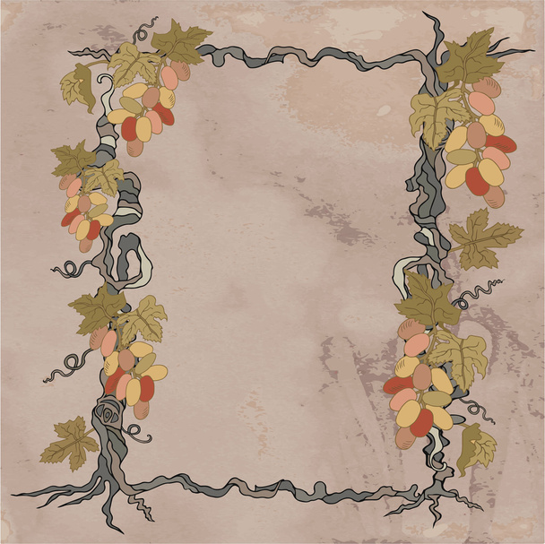 Каркас с виноградной лозой и виноградом на бумаге из коричневого крафта
" - Вектор,изображение