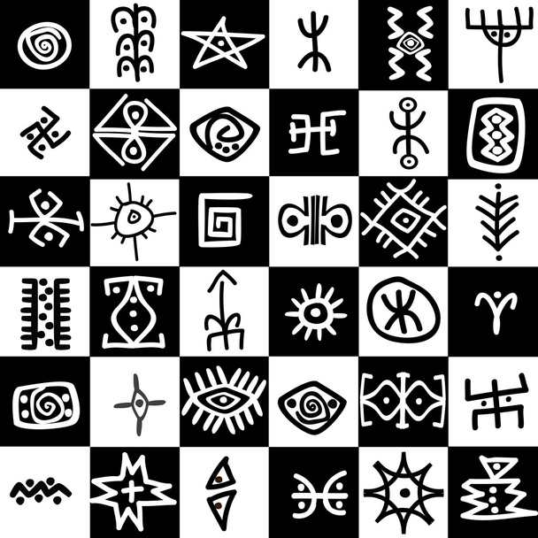 Черно-белые квадраты фона с этническими мотивами
 - Вектор,изображение