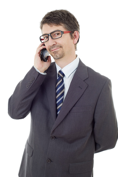 щасливий бізнесмен по телефону, ізольований
 - Фото, зображення