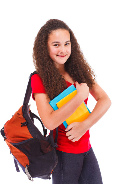 Teenage girl with backpack and books - Foto, Imagen