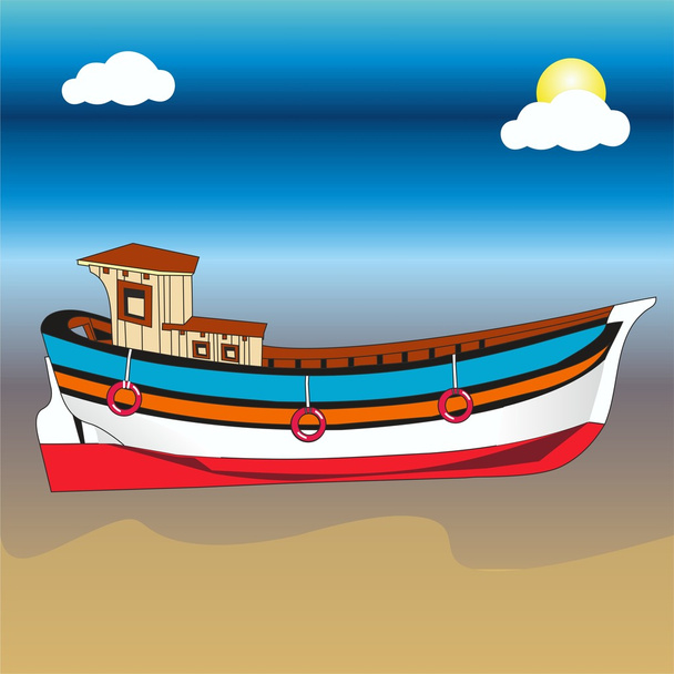 Лодка на пляже
 - Вектор,изображение