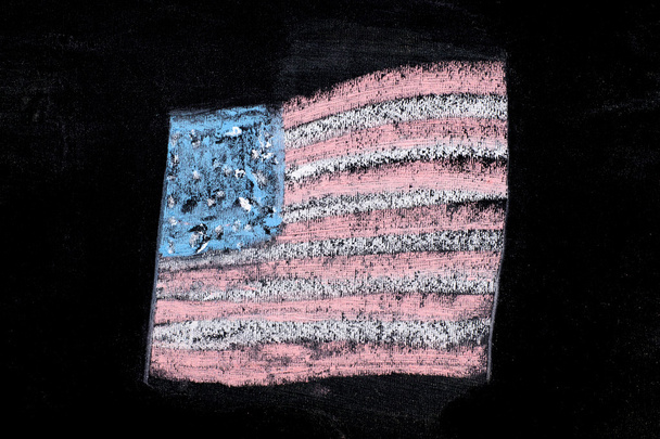 USA flag on black chalkboard background - Фото, изображение