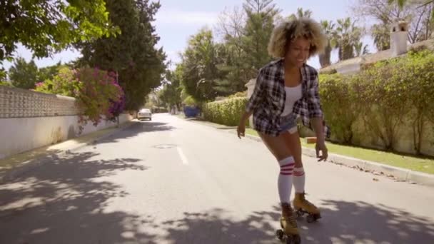 woman on vintage riding on village streets - Footage, Video